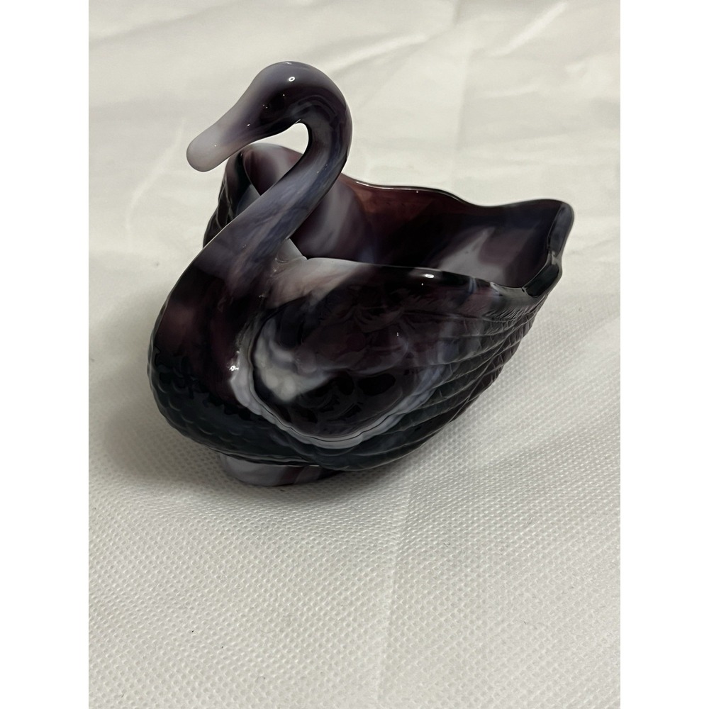 Vtg Imperial Slag Glass Amethyst Purple Swan End Of Day Trinket Jewelry Dish